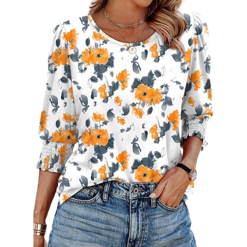 Women's Blouses Soft Polyester Blend Casual Dressy 3/4 Sleeve Tops